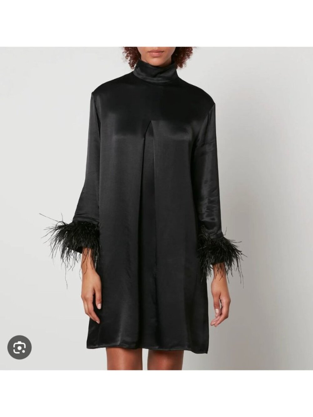 SLEEPER Black Party Long-Sleeve Feather Trim Mini Shirt Dress NWT - Size S - Picture 3 of 9